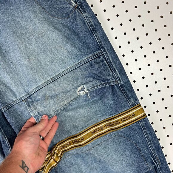 Girbuad Baggy Shuttle Tape Jeans 40x34 RARE Hip Hop 90s Blue Gold Tupac Distress - Picture 7 of 9
